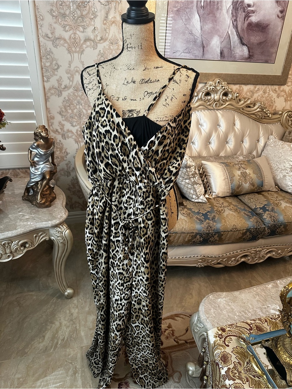 As U Wish Leopard Print Wrap jump suit - Black & Cream